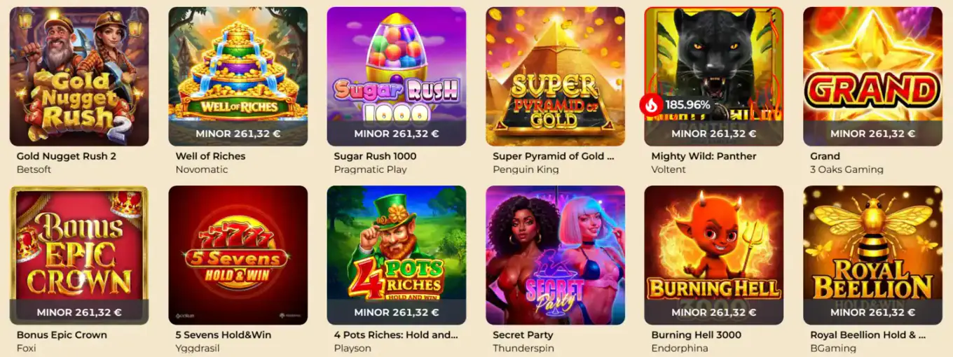 WinMega Casino Spielautomaten mit Gold Nugget Rush 2, Sugar Rush 1000 und weiteren Slots